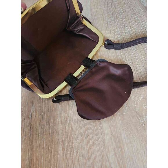 Vintage 50s 60s Ribbed Handband Purse Chocolate Brown Evening Small - Picture 4 of 5